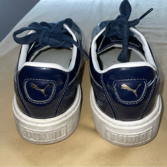 Puma Basket Platform Navy Patent Leather Sneakers Y2K Style. Women's US 8.5 - Picture 3 of 8